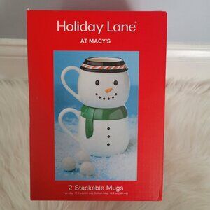 Holiday Lane Snowman Set of 2 Stacked Mugs